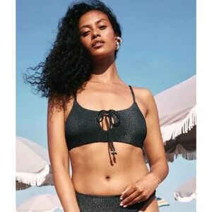 Andie Swim The Waikiki Top Black Ribbed Glitter Size XL